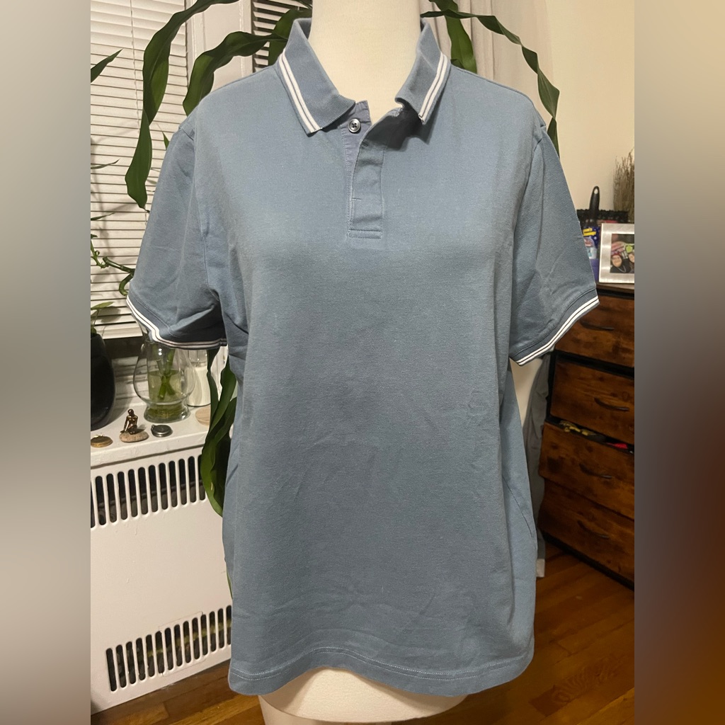 Theory Light Blue Polo Shirt With White Trim